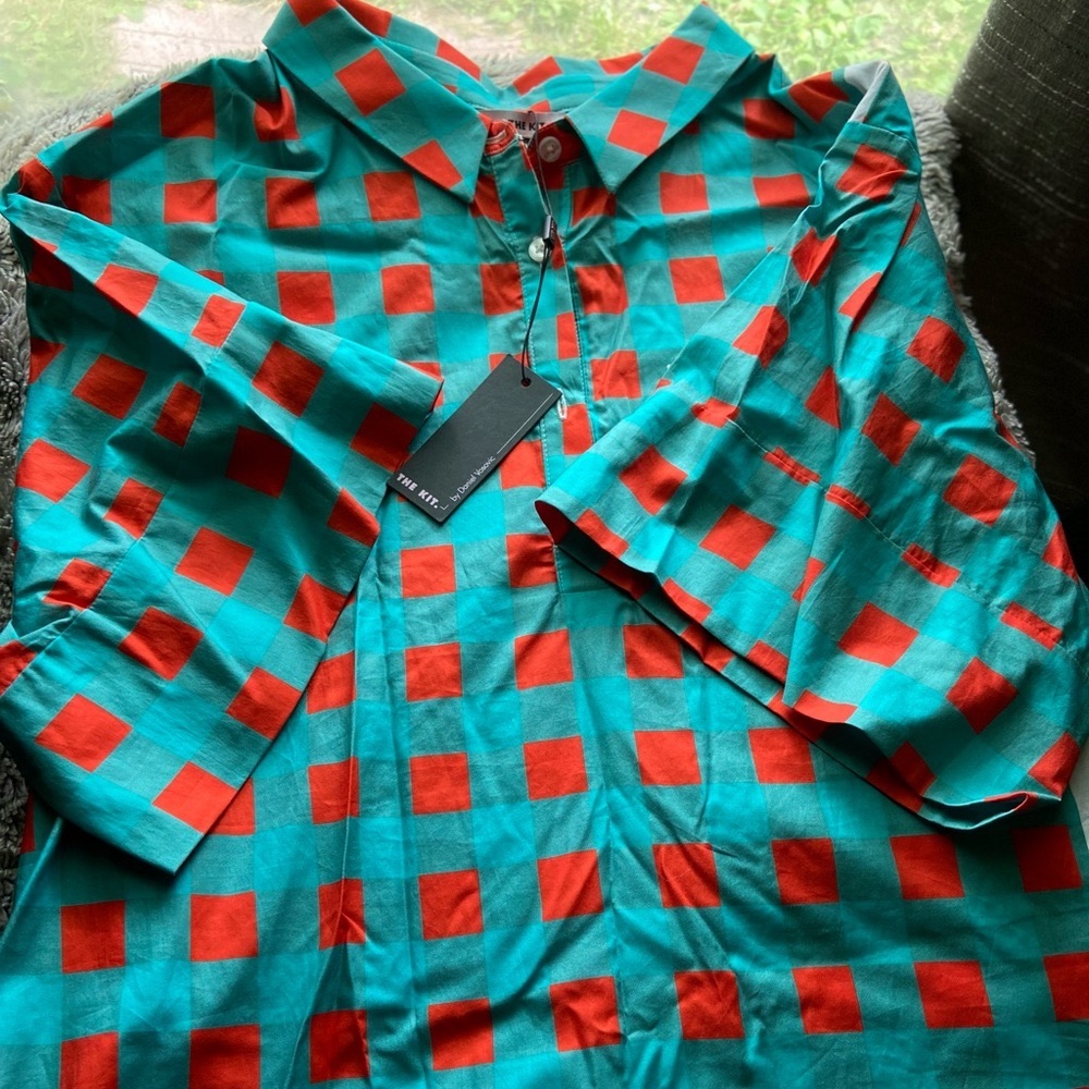THE KIT. Boxy shirt Turquoise Gingham size Large